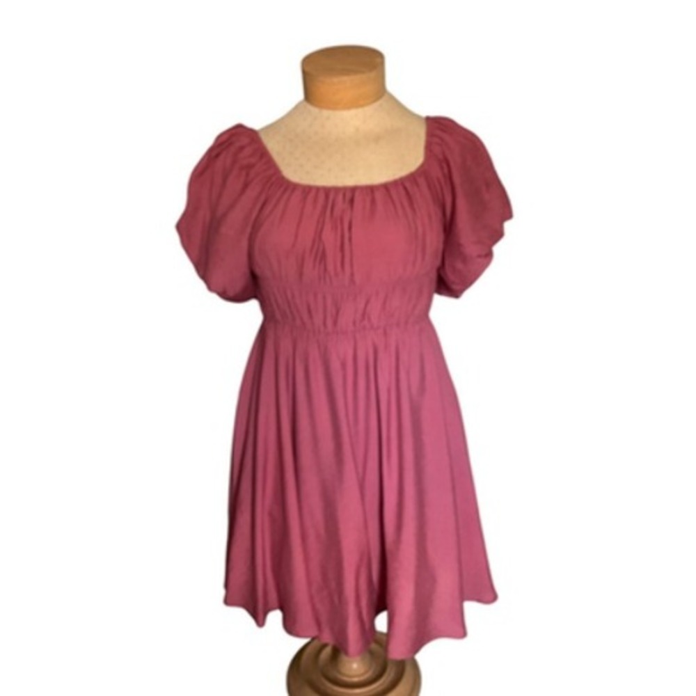 Mi Ami for Francesca's Mauve Pink Puff Sleeve Smocked Mini Dress Juniors L New - Picture 3 of 15